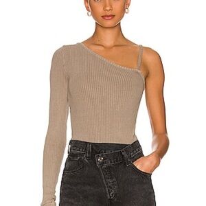 Agolde Asymmetric Ribbed Taupe Bodysuit